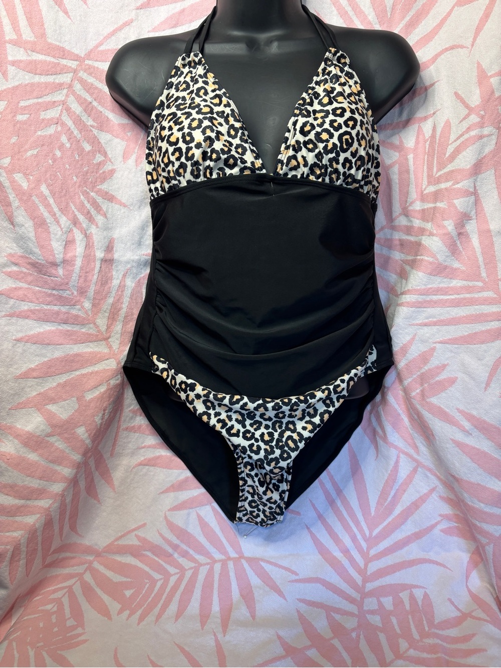 Dropped 20% Ladies Black Leopard-Print One-Piece Swimsuit
